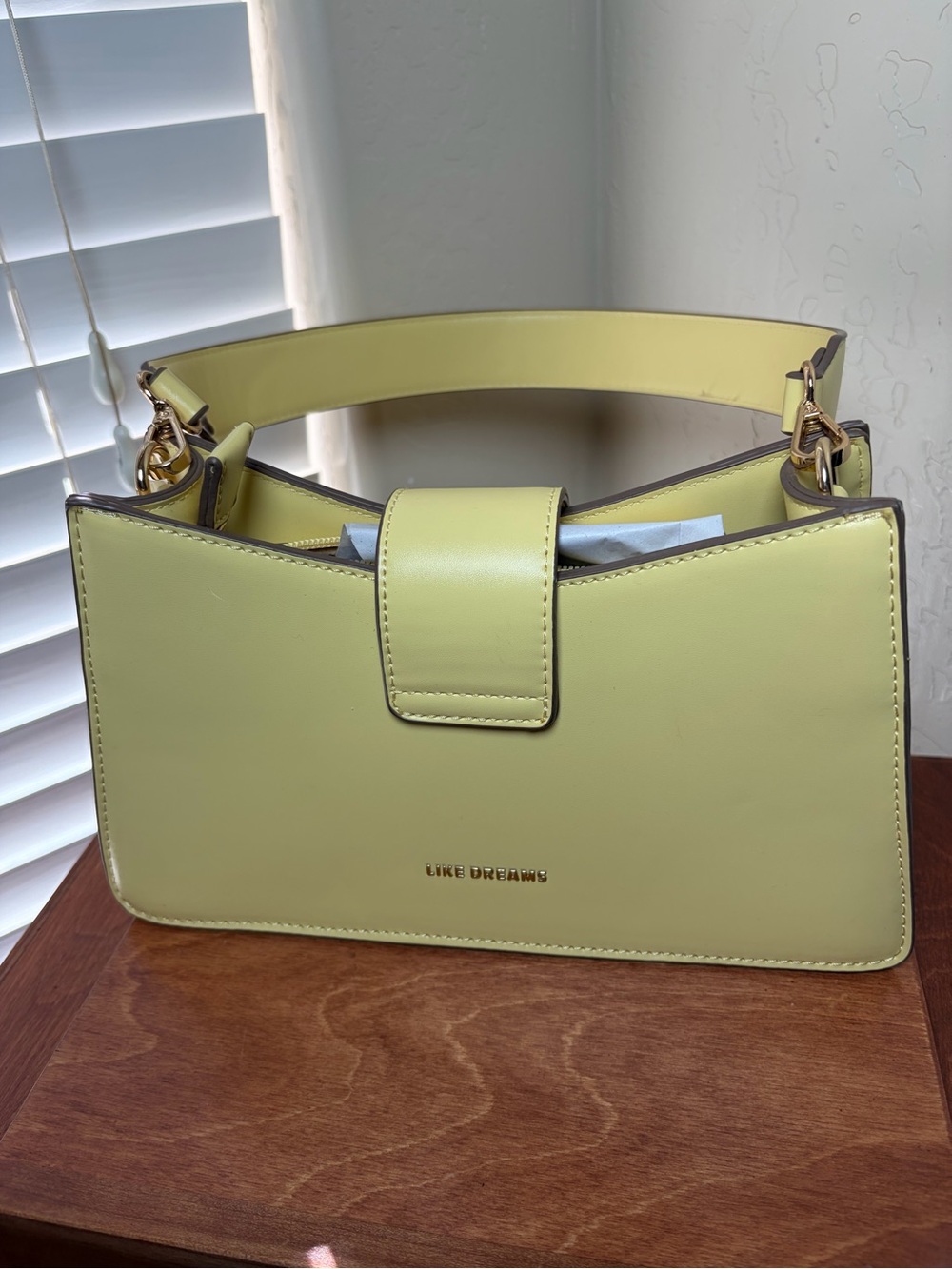 LIKE DREAMS Pastel Yellow Top Handle Crossbody Bag | Structured Satchel Purse